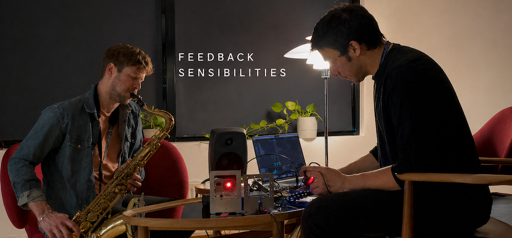Miguel Angel Crozzoli on feedback saxophone and Stefanos Vasilakis on the circuit sniffing interface