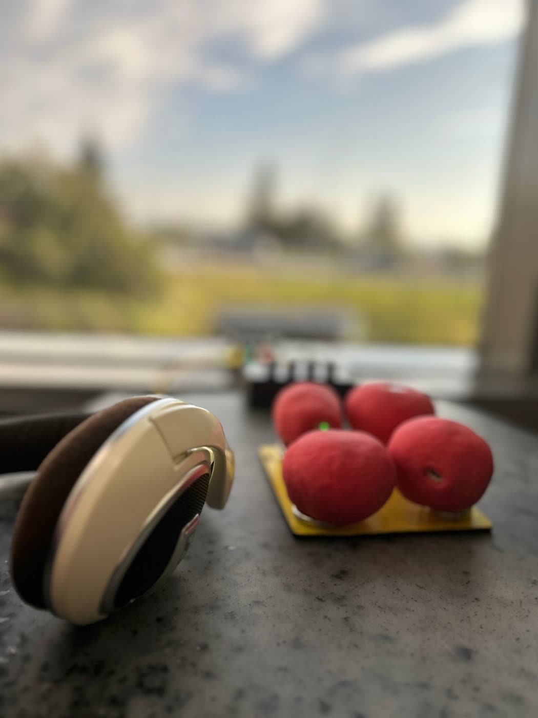 Headphones beside the hearts