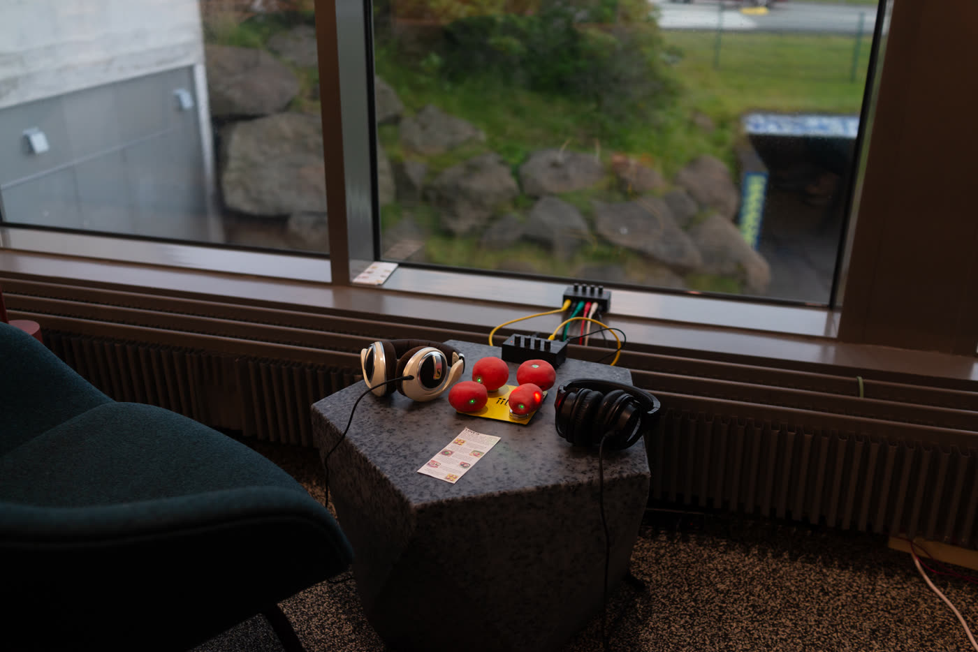 The listening station by the window: hearts and two headphones
